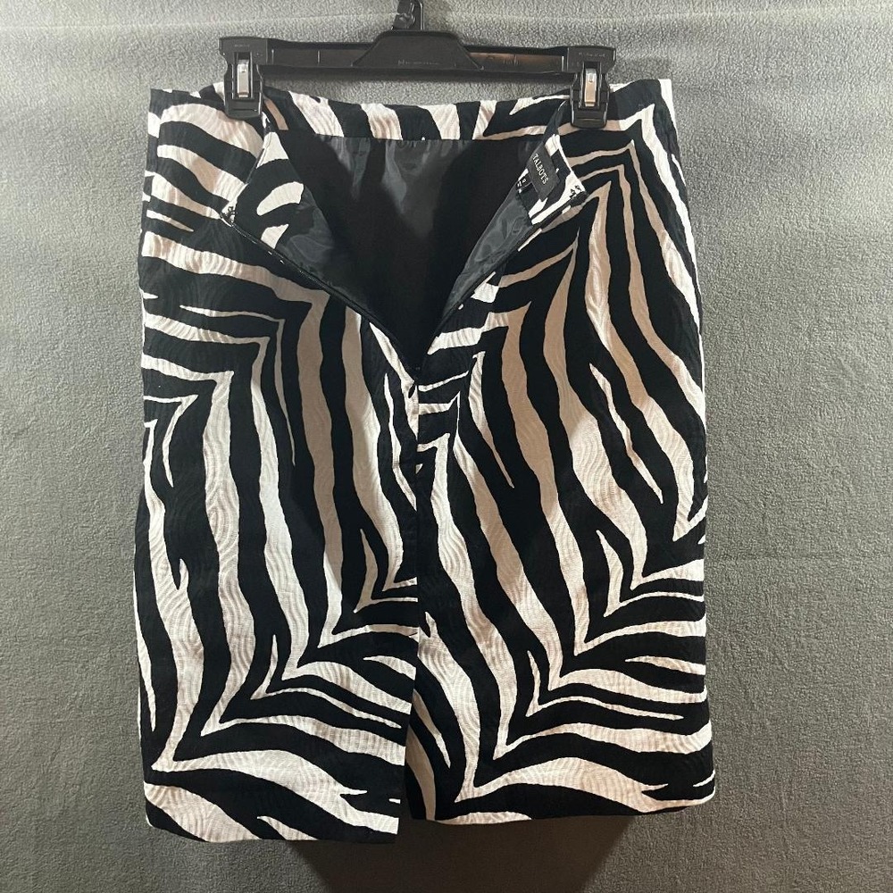 Talbots Zebra Print Pencil Skirt Womens 12 Black White Textured Cotton Lined - Picture 4 of 6